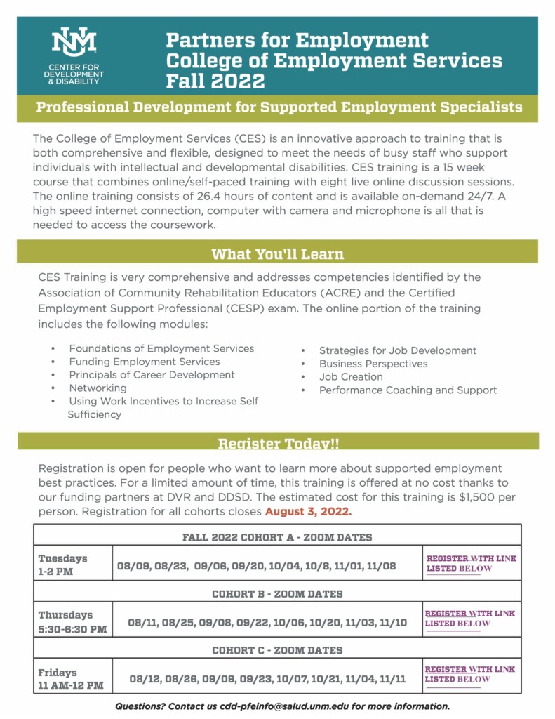 Fall 2022 College of Employment Services – registration is open! – PFE ...